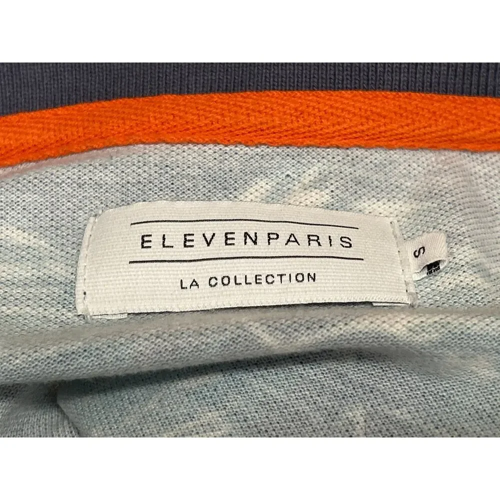 Eleven Paris Men's Blue Tropical Graphic Short Sleeve Polo Shirt Top Size S